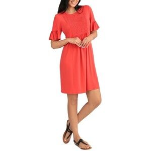 LONDON TIMES Jersey Smocked Short Sleeve Baby Doll Dress In Coral Size 6 US $118